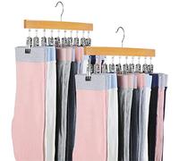 Resovo Upgrade Legging Organizer, 2 Pack Wooden Legging Storage Organizer Space Saving 20 Metal Hooks Closet Organizer and Storage for Leggings, Pants, Skirts etc.
