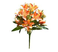 RESOYE Orange Artificial Tulip Lily Cemetery Flowers, 2 Pack 15.4 Inch Silks Tulips Grave Decorations Mix Tulip Lily Bouquet for Outdoor Grave