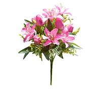 RESOYE Pink Artificial Tulip Lily Cemetery Flowers, 2 Pack 15.4 Inch Silks Tulips Grave Decorations Mix Tulip Lily Bouquet for Outdoor Grave