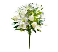 RESOYE White Artificial Tulip Lily Cemetery Flowers, 2 Pack 15.4 Inch Silks Tulips Grave Decorations Mix Tulip Lily Bouquet for Outdoor Grave