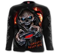 RESPAWN GAMERS NEVER DIE TEE T SHIRT TOP SPIRAL LONGSLEEVE GOTHIC ROCKER GAMING