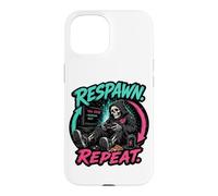 Respawn Repeat Gamer Skeleton Retro Arcade Graphic Case for iPhone 15