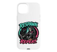 Respawn Repeat Gamer Skeleton Retro Arcade Graphic Case for iPhone 15 Plus