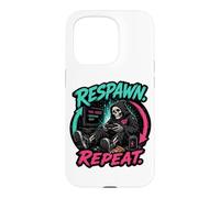 Respawn Repeat Gamer Skeleton Retro Arcade Graphic Case for iPhone 15 Pro