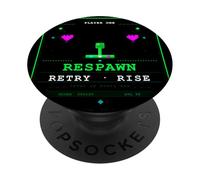 Respawn Retry Rise - Retro Pixel Gaming Neon Art Gamer Design PopSockets Adhesive PopGrip