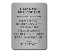 Respect Our Neighbours Sign, Quiet Please, Aluminium, A5, 15 x 20 cm | Brushed silver metal notice, double-sided adhesive stickers included, suitable for homes, flats and communal areas