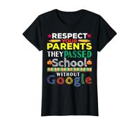 Respect Parents Passed Without Google Funny Back to School Value Graphic T-Shirt, Women, Black, S