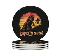 Respect The Bearded Dragon Round Ceramic Coasters Non-Slip Cork Base Drinks Holder Craft 4PCS