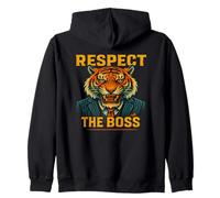Respect the Boss Tiger - Bold Motivational Animal Graphic Zip Hoodie