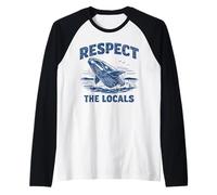 Respect The Locals Right Whale Ocean Life Beach Lover Raglan Baseball Tee