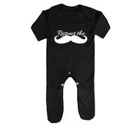 Respect The Moustache Baby Romper Jumpsuit with feet, 3-6 Months, Black