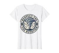 Respect The Rotation Storm Chaser Tornado Weather Badge Value Graphic T-Shirt, Women, White, M