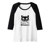 Respect The Whiskers Cat Lover Graphic Raglan Baseball Tee, Women, Black/White, M