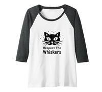 Respect The Whiskers Cat Lover Graphic Raglan Baseball Tee, Women, Dark Heather/White, S