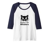 Respect The Whiskers Cat Lover Graphic Raglan Baseball Tee, Women, Navy/White, XL