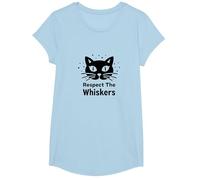 Respect The Whiskers Cat Lover Graphic T-Shirt, Girls, Baby Blue, Medium