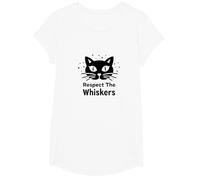 Respect The Whiskers Cat Lover Graphic T-Shirt, Girls, White, XS