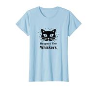 Respect The Whiskers Cat Lover Graphic T-Shirt, Women, Baby Blue, M