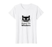 Respect The Whiskers Cat Lover Graphic T-Shirt, Women, White, XL