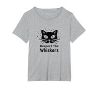 Respect The Whiskers Cat Lover Graphic T-Shirt, Women's Plus, Heather Grey, 3X