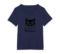 Respect The Whiskers Cat Lover Graphic T-Shirt, Women's Plus, Navy, 2X