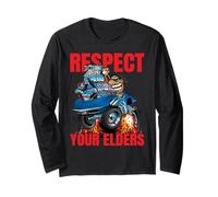 Respect Your Elders Funny Classic Car Cartoon Illustration Long Sleeve T-Shirt