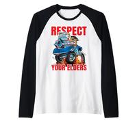 Respect Your Elders Funny Classic Car Cartoon Illustration Raglan Baseball Tee