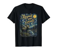 Respect Your Locals Moose Starry Night Nature Wildlife Value Graphic T-Shirt, Men, Black, S