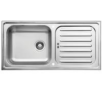 Respekta Riverside Stainless Steel Sink, 1 Basin, Built-in Sink, 100 x 50 cm, Stainless Steel Sink with Draining Board, Suitable for Base Cabinets from 50 cm Wide