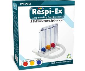 Respi-Ex Deep Breathing Lung Exerciser, 3 Ball Incentive Spirometer, Washable and Hygienic Breath Measurement System, Package with Hygienic Seal