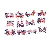 Respicefinem 12pcs Independence Day Party Glasses Flag Decorative Glasses For Photo Props And Holiday Favors Various Shapes Include Round Heart Star Flag Suitable For