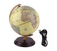 Respicefinem 25CM 3D Antique Globe with Light Retro Educational Toy for Kids & Adults Vintage Desk Decor with Classical Map High Desktop Globe Teaching Tool for Geography & School Supplies