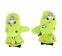 Respicefinem 2pcs Kids Snow Mittens Warm Windproof Thicken Polyester Fleece Cute Pattern Toddler Ski Gloves for Outdoor Walking Running Riding Pink (Green)