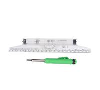 Respicefinem 30cm Measuring Rolling Ruler for Drawing and Design - Features Arc Curves Horizontal & Vertical Lines Built-In Roller and Various Formulas for Precise Measurements - Transparent Plastic R