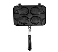 Respicefinem 4 Grids Taiyaki Frypan Non Stick Double Sided Waffle Pan With Anti Scalding Handle For Uniform Heating And Fish Shaped Cakes At Home Kitchen Gatherings And Outdoor Cam