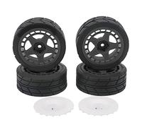 Respicefinem 4pcs 1/10 Rc Wheel Tires With Hub Fin Plastics Rubber Rc Flat Wheel For Car Upgrade Parts Ideal For 1/10 Flat Sports Cars Offering Excellent Grip High Wear And (Black)