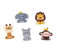 Respicefinem 5Pcs Jungle Safari Animal Cake Toppers Monkey Elephant Giraffe Hippo Lion Soft Rubber Figures Cute Birthday Party Decoration for Kids Baby Shower Theme Dessert