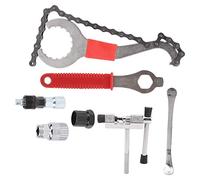 Respicefinem Bicycle Cassette Removal Kit Chain Wheel Tool Kit with 7Pcs Multifunctional Tools Including Flywheel Remover Chain Cutter Crank Puller and Bottom Bracket Tool for (Regular tire levers)