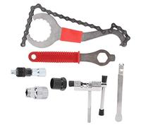 Respicefinem Bicycle Cassette Removal Kit Chain Wheel Tool Kit with 7Pcs Multifunctional Tools Including Flywheel Remover Chain Cutter Crank Puller and Bottom Bracket Tool for (Widened tire Lever)
