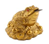 Respicefinem Chinese Feng Shui Wealth-attracting Frogs Decoration Auspicious Golden Wealth-attracting Decoration with in Mouth (Imitation Copper Small Size 6.5X6X5cm)