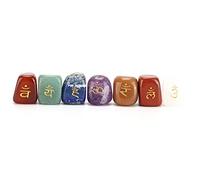 Respicefinem Crystal Rough Stone Carving Seven Chakras Sanskrit Runes Ideal for Gifts Meditation Featuring Gems Like Green Aventurine Amethyst Red Agate Red Stone Lapis Lazuli