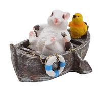 Respicefinem Garden Animals Statues Cute Vivid Synthetic Resin Outdoor Garden Animal Figurines For Patio Terrace Home Office Space Lotus Leaf Tortoise (Boating White Rabbit)