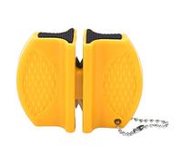Respicefinem Mini Knife Sharpener Portable Double Sided Pocket Knife Sharpening Tool with Anti Slip Handle and Hook Chain Camping Accessory for Outdoor Use Suitable for Fruit (Yellow)
