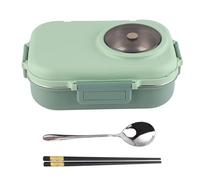 Respicefinem Thermal Lunch Box Double Layer 3 Grid Design Stainless Steel Box with Chopsticks Spoon Soup Bowl Ideal for Adults Teens Kids On The Go 1100ml Blue Yellow (Green)
