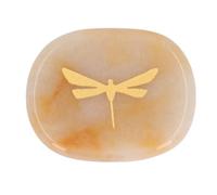 Respicefinem Thumb Worry Stone with Nature Crystal and Gold Dragonfly Carving - Sleek Relaxing & Soothing Balance Stone for Stress Relief at Home, Office or Travel (Type 2)