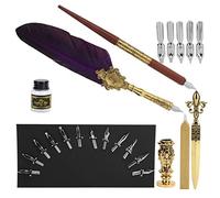 Respicefinem Vintage Pen Set Calligraphy Writing and Drawing Quill Kit with Gift Box Includes Straight Dip Pen Letter Opener Stamp Nibs and Accessories