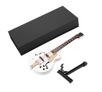 Respicefinem White Miniature Electric Guitar Replica 7inch Basswood Model With Display Stand Present Box For Musicians And Collectors