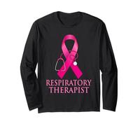 Respiratory Therapist Stethoscope Pink Ribbon Breast Cancer Long Sleeve T-Shirt
