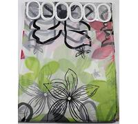 Response Scotland Shower Curtain Red,Green & Black Flowers & Rings 180 cm Long PEVA Shower Curtain with 12 C Shaped Rings