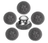 Ressm 6Pcs Steel Wool Scrubber Set with Handle, Stainless Steel for Kitchen, Grill, Stoves - Includes 1 Scrubber and 5 Pads